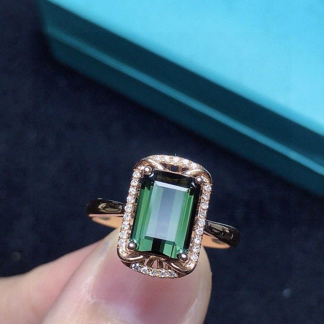 14k Gold 1.78 Ct Natural Tourmaline & Diamond Ring - 2