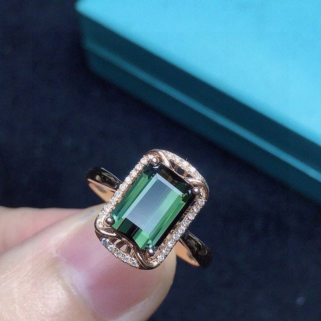 14k Gold 1.78 Ct Natural Tourmaline & Diamond Ring - 4