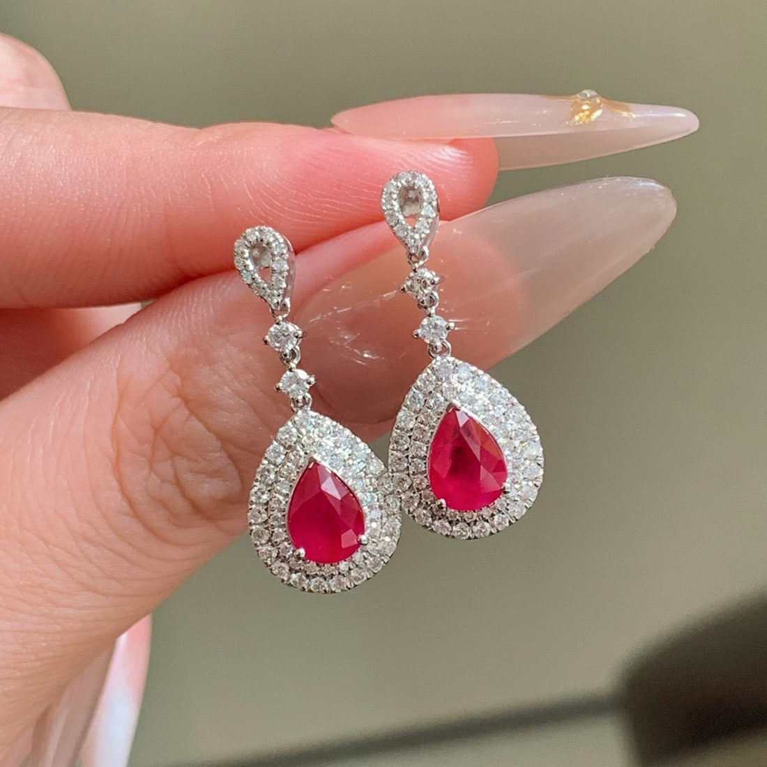 14k Gold 2.96 Ctw Natural Ruby & Diamond Earrings - 5