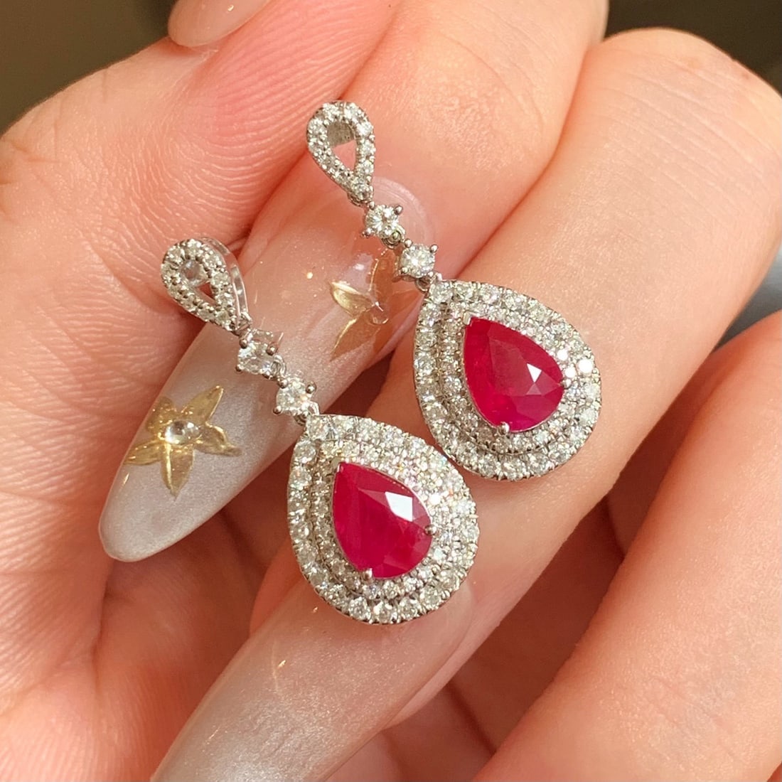 14k Gold 2.96 Ctw Natural Ruby & Diamond Earrings - 6