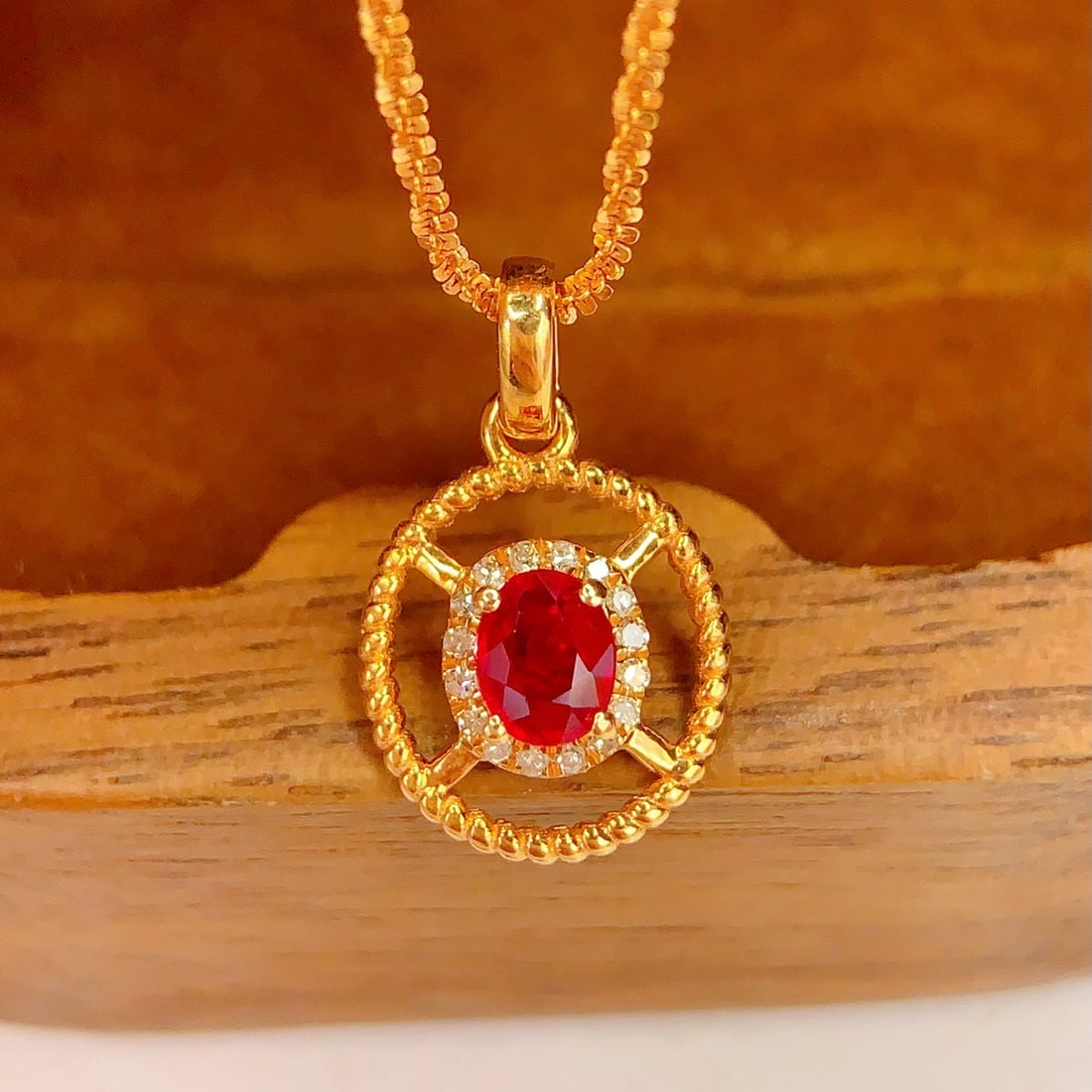 14k Gold 0.35 Ct Natural Ruby & Diamond Pendant( Without Chain ) - 2