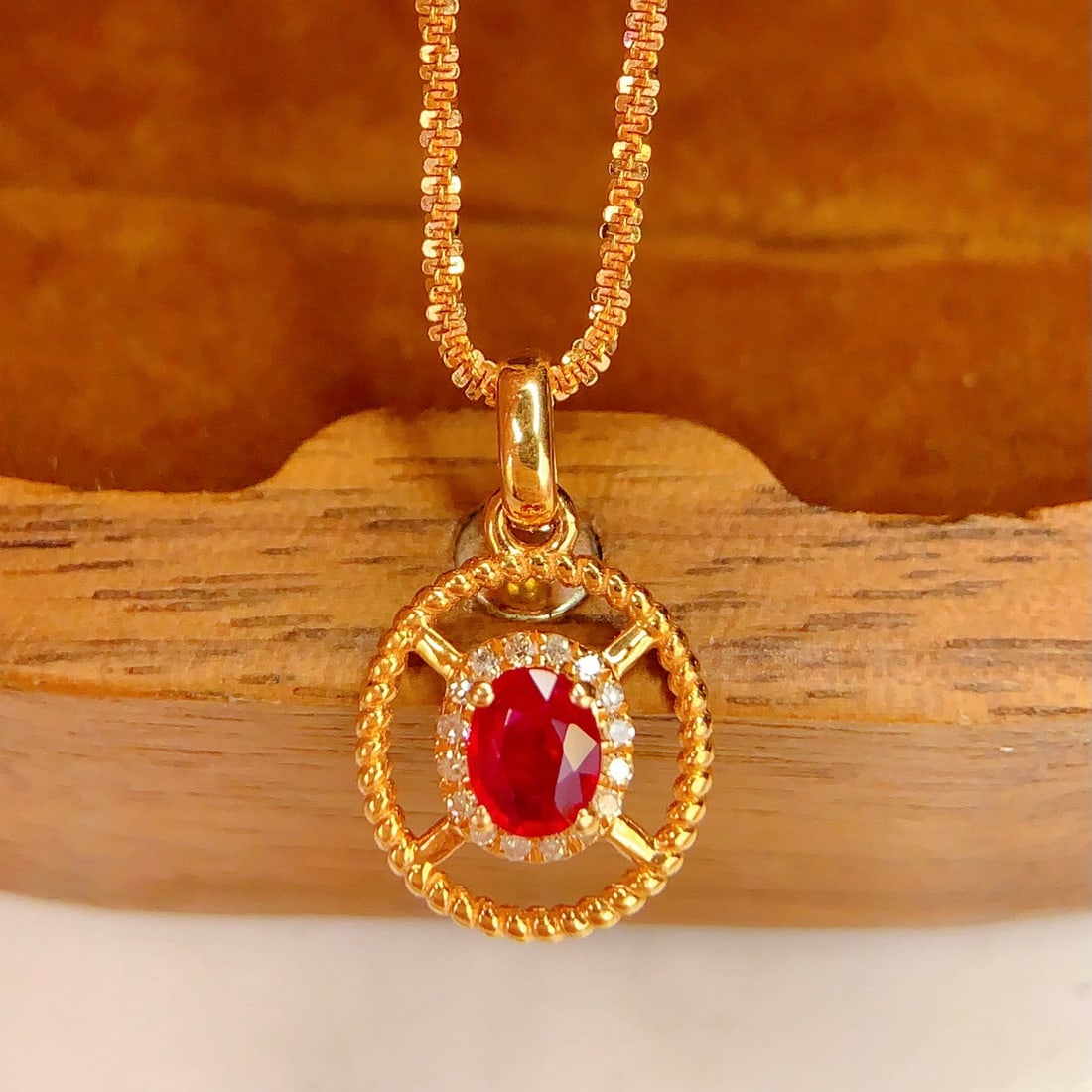 14k Gold 0.35 Ct Natural Ruby & Diamond Pendant( Without Chain ) - 3