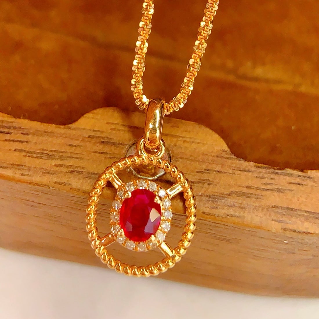 14k Gold 0.35 Ct Natural Ruby & Diamond Pendant( Without Chain ) - 4