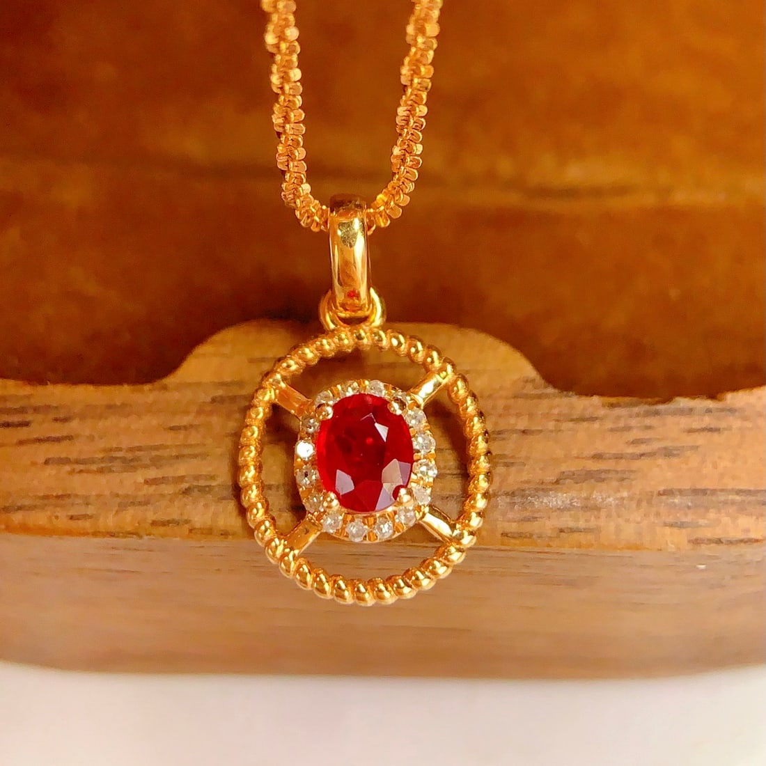 14k Gold 0.35 Ct Natural Ruby & Diamond Pendant( Without Chain ) - 5