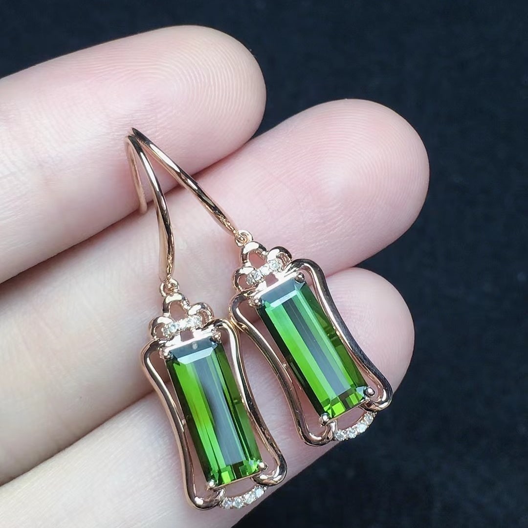 14k Gold 3.36 Ct Natural Tourmaline & Diamond Earrings - 3