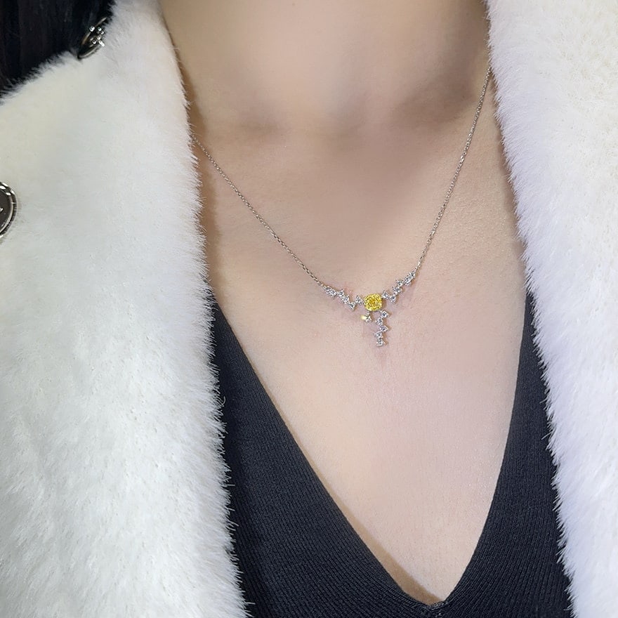 14k Gold 0.50 Ctw Natural Yellow Diamond & Diamond Necklace - 2