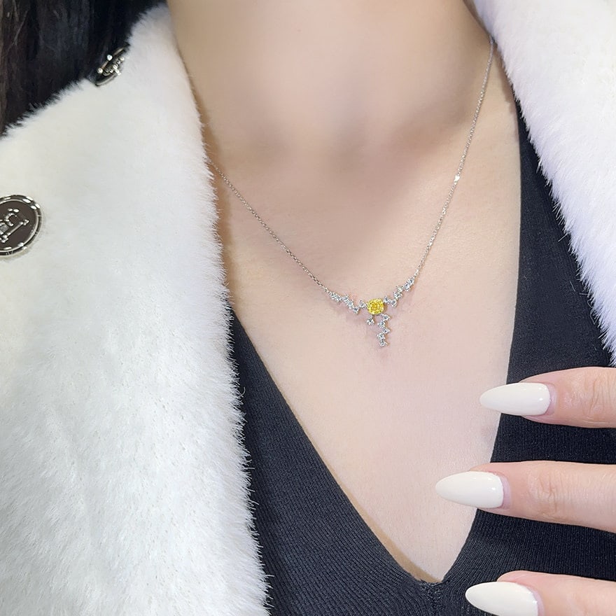 14k Gold 0.50 Ctw Natural Yellow Diamond & Diamond Necklace - 3