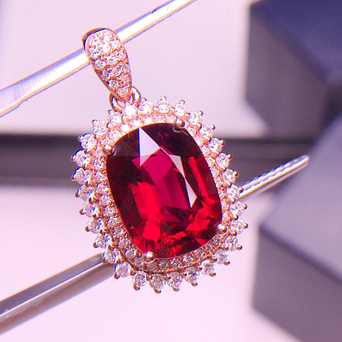 14k Gold 4.1 Ct Natural Tourmaline & Diamond Pendant( Without Chain ) - 2