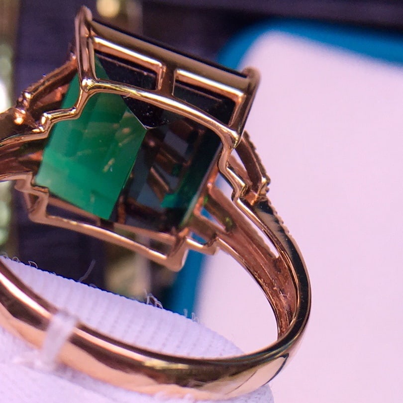 14k Gold 9.5 Ct Natural Tourmaline & Diamond Ring - 5