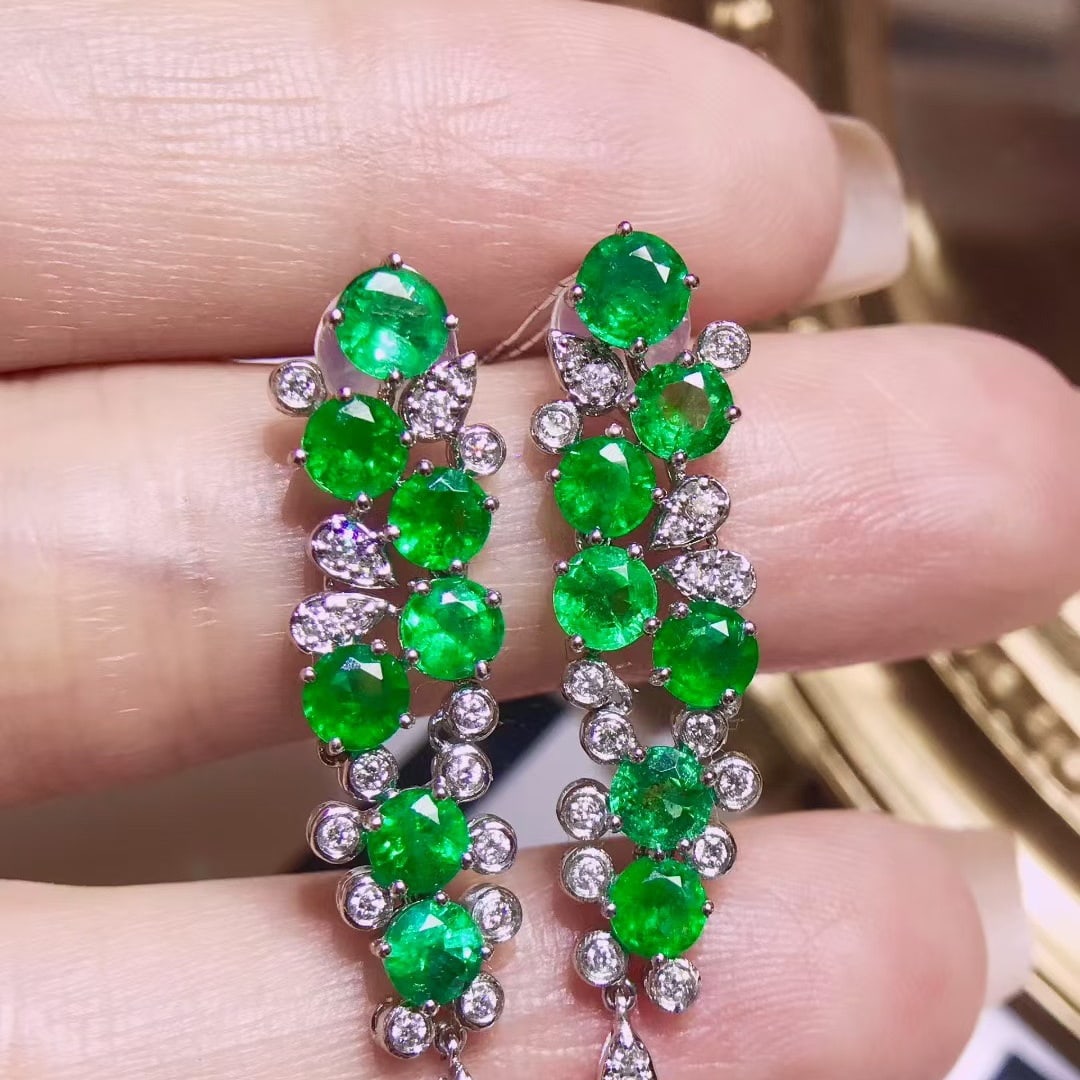 14k Gold 3.94 Ctw Natural Emerald & Diamond Earrings - 3