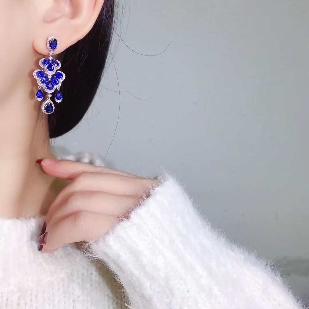 14k Gold 9.61 Ctw Natural Sapphire & Diamond Earrings - 4