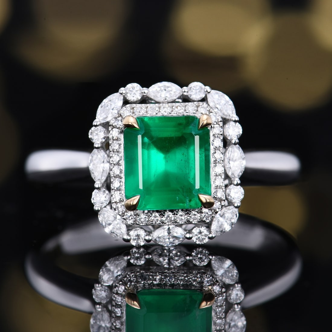 14k Gold 1.69 Ctw Natural Emerald & Diamond Ring/pendant( Without Chain ): Ref:231140405 // gold content:14k gold // ring size:7. 25us // // main gemstone:emerald // shape:octagonal // carat weight:1. 29ct // color:green // treatment:natural // // adjacent gemstone 2 : diamo
