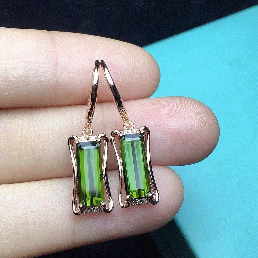 14k Gold 3.36 Ct Natural Tourmaline & Diamond Earrings - 3