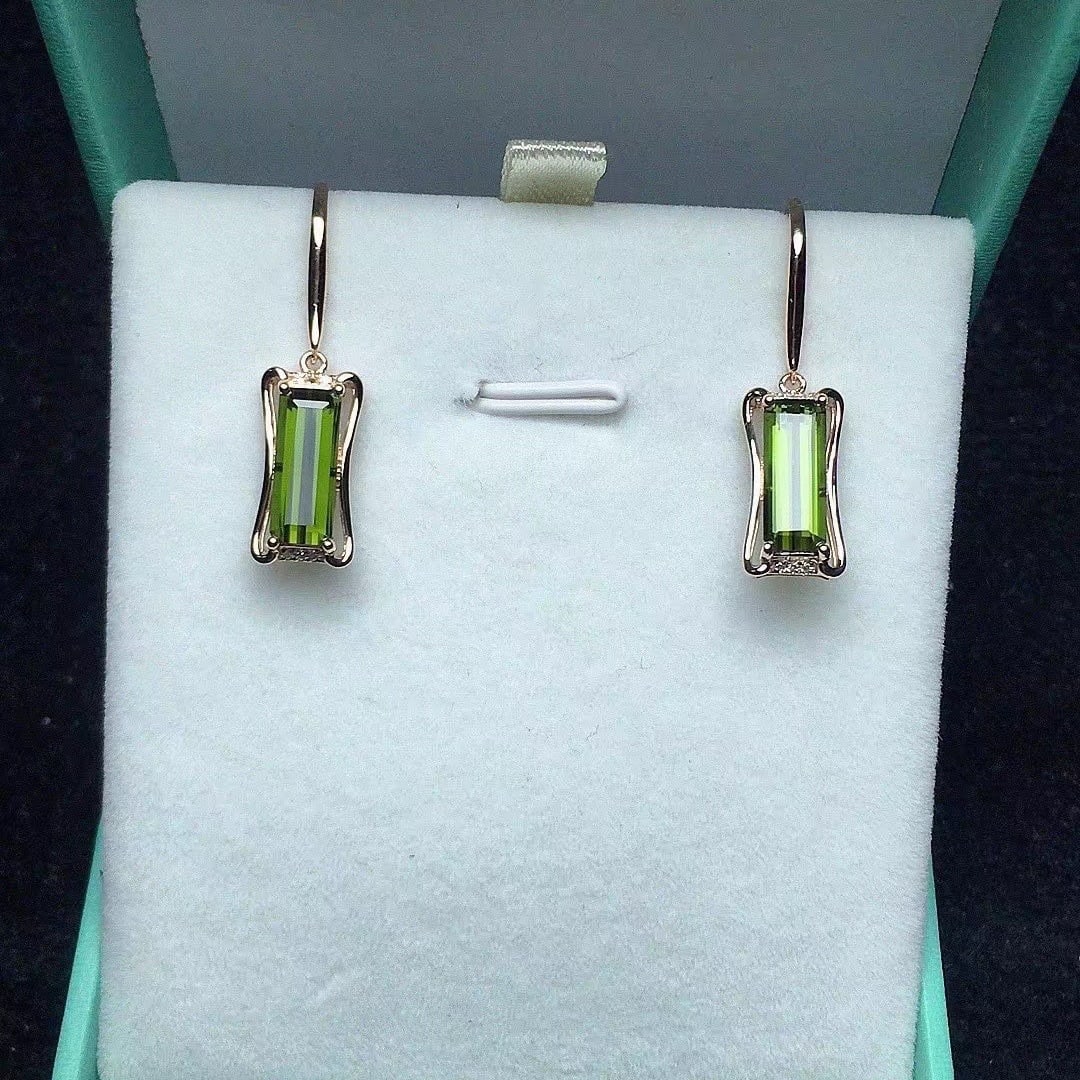 14k Gold 3.36 Ct Natural Tourmaline & Diamond Earrings - 4