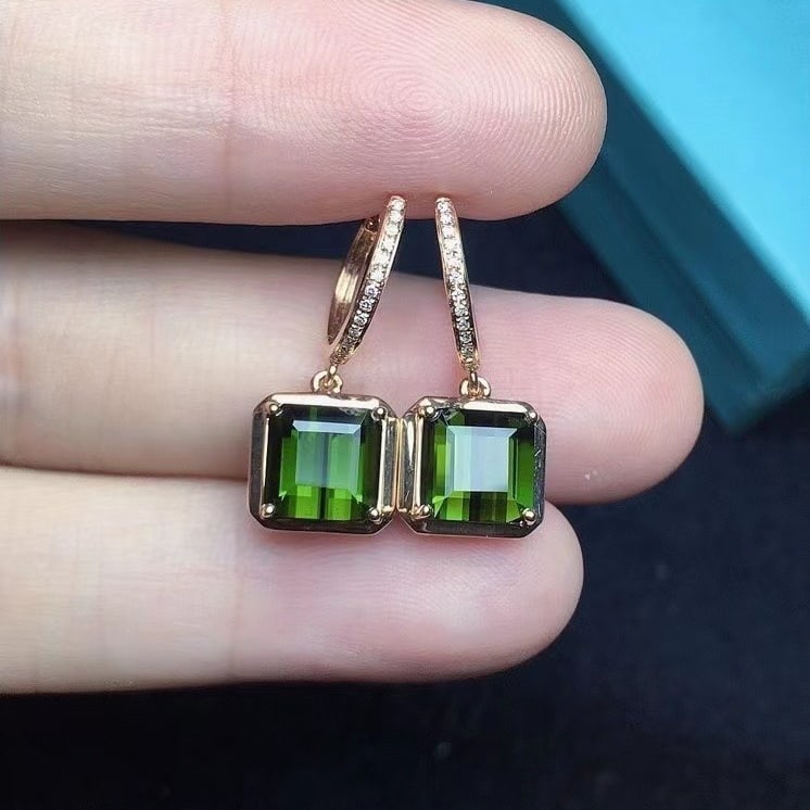 14k Gold 4.12 Ct Natural Tourmaline & Diamond Earrings - 2