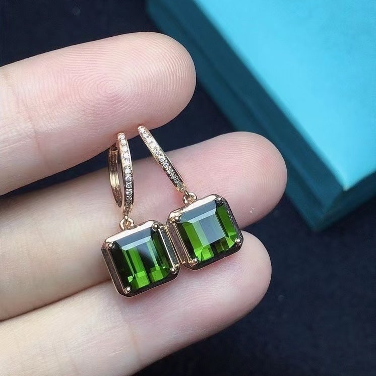 14k Gold 4.12 Ct Natural Tourmaline & Diamond Earrings - 4