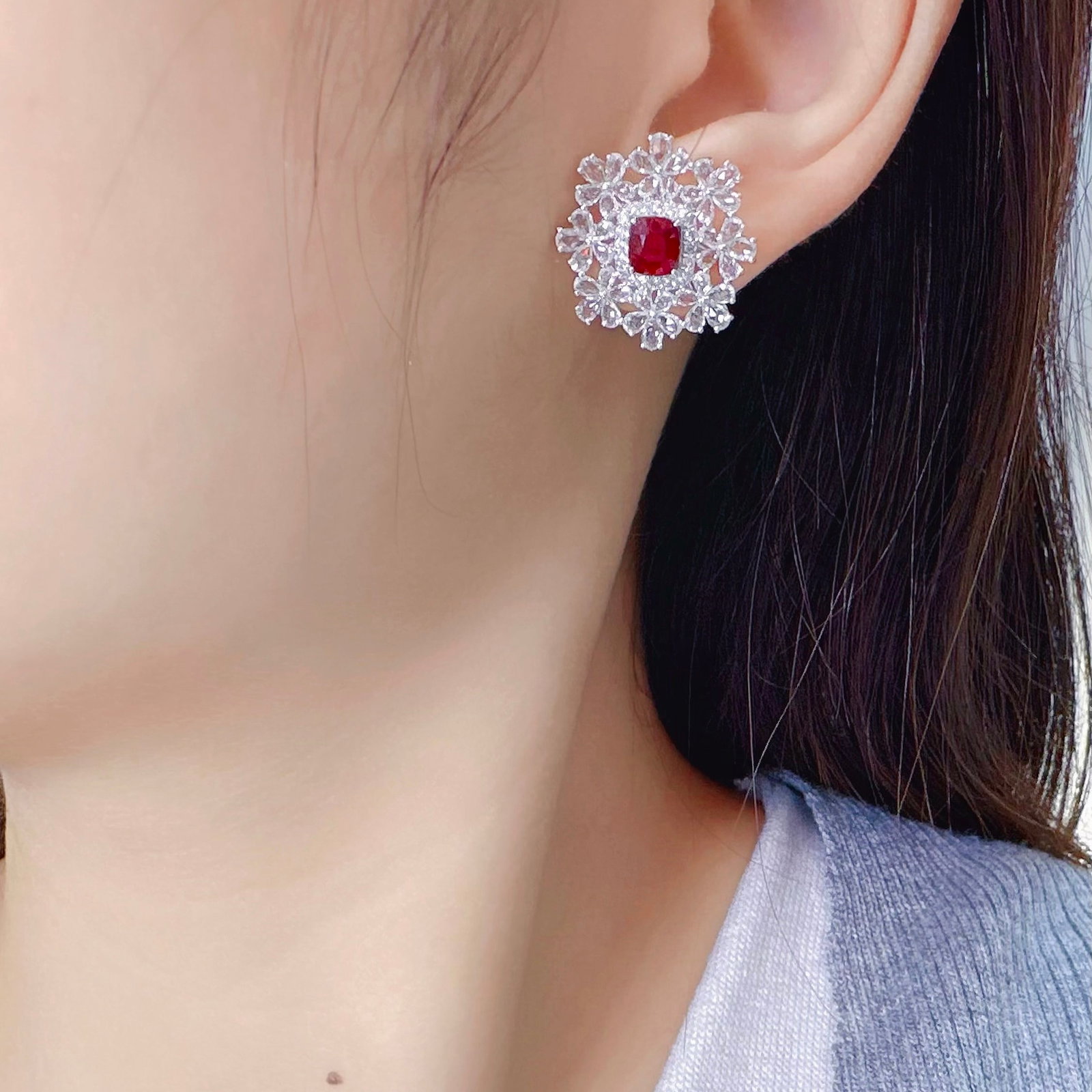 14k Gold 2.3 Ct Natural Ruby & Sapphire & Diamond Earrings - 2