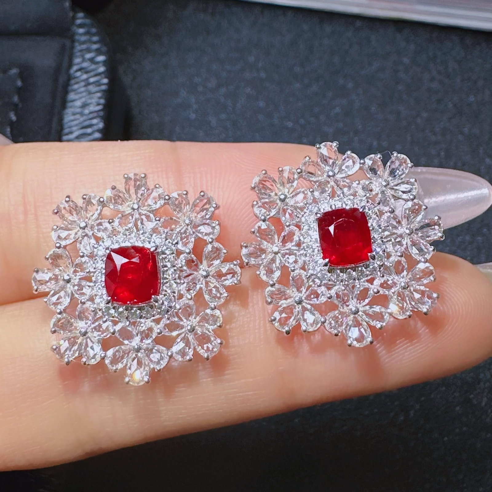 14k Gold 2.3 Ct Natural Ruby & Sapphire & Diamond Earrings - 3