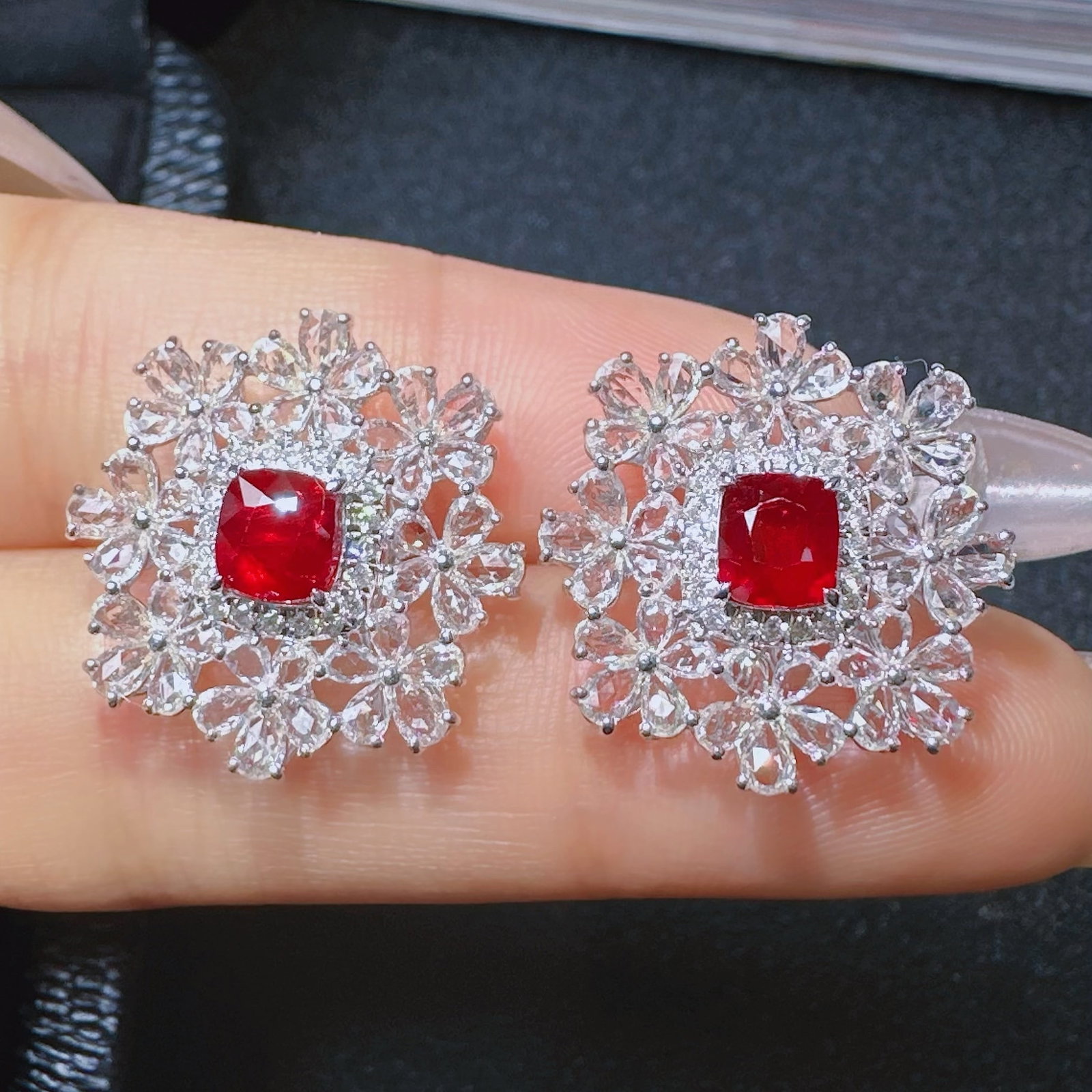 14k Gold 2.3 Ct Natural Ruby & Sapphire & Diamond Earrings - 4