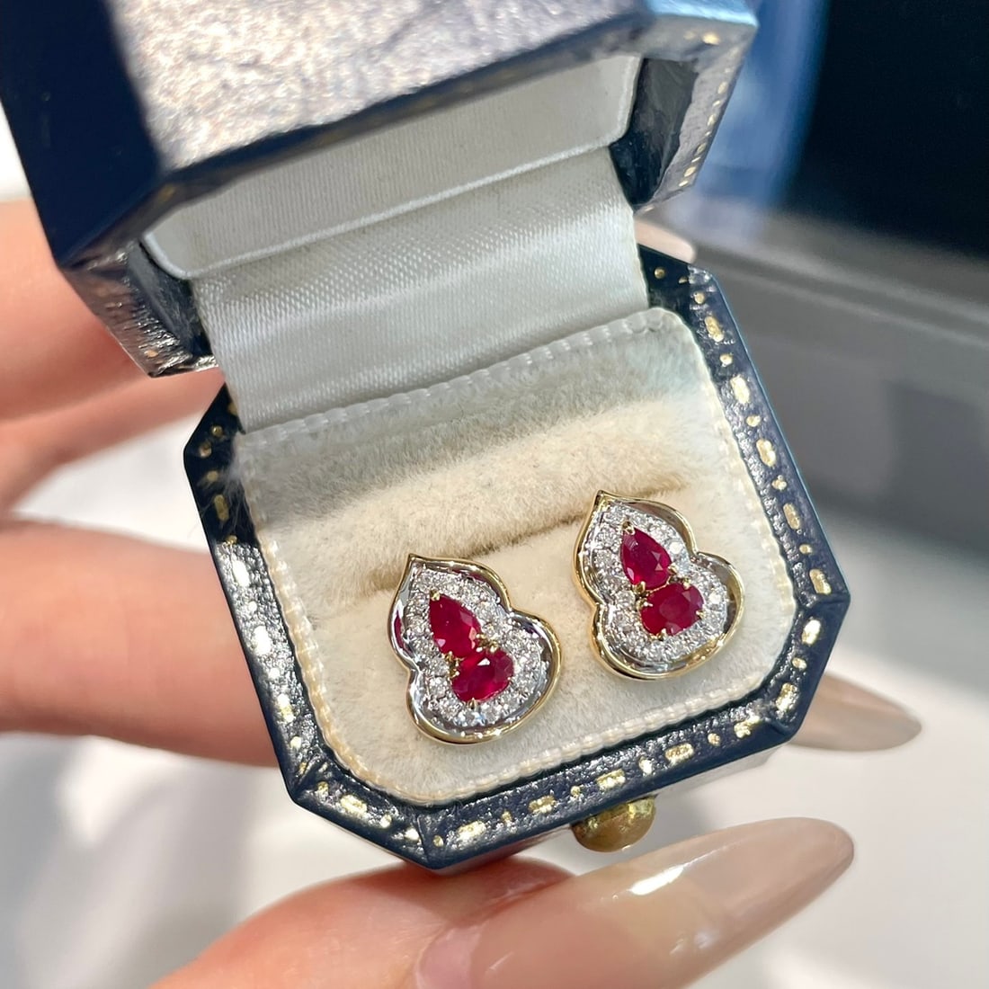 14k Gold 0.5 Ct Natural Ruby & Diamond Earrings - 2