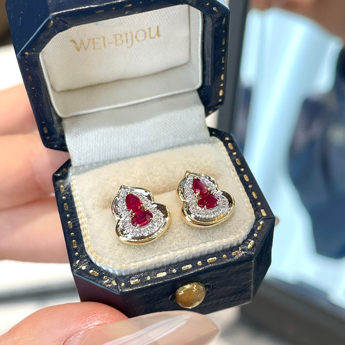 14k Gold 0.5 Ct Natural Ruby & Diamond Earrings - 5