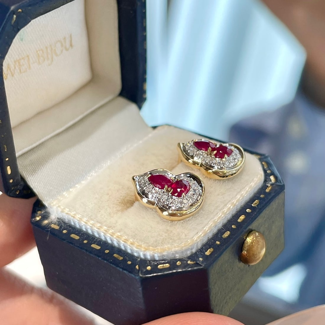 14k Gold 0.5 Ct Natural Ruby & Diamond Earrings - 6