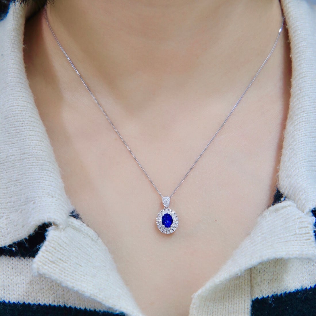 14k Gold 1.41 Ctw Natural Sapphire & Diamond Necklace - 8