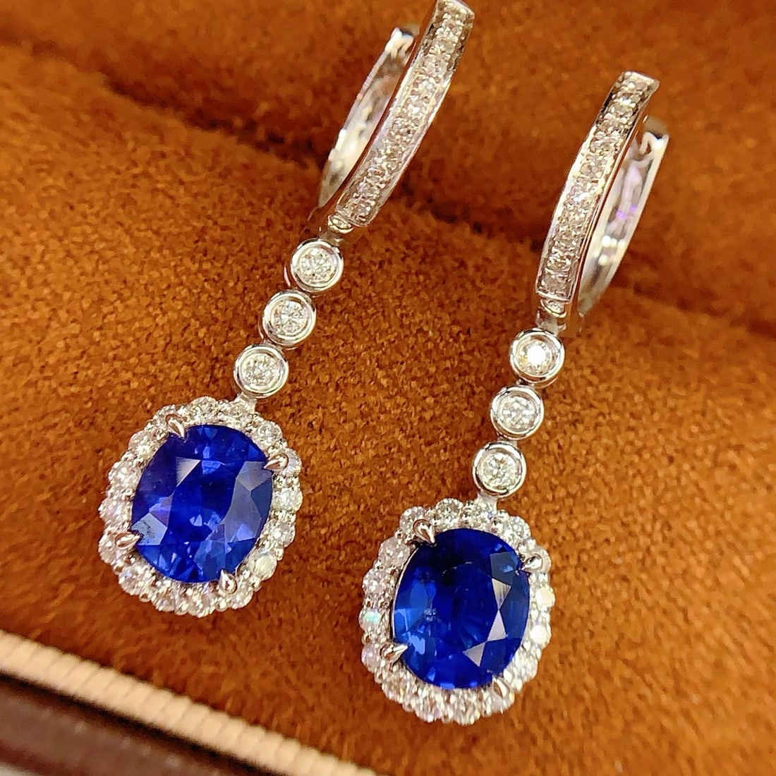 14k Gold 2.3 Ct Natural Sapphire & Diamond Earrings - 2