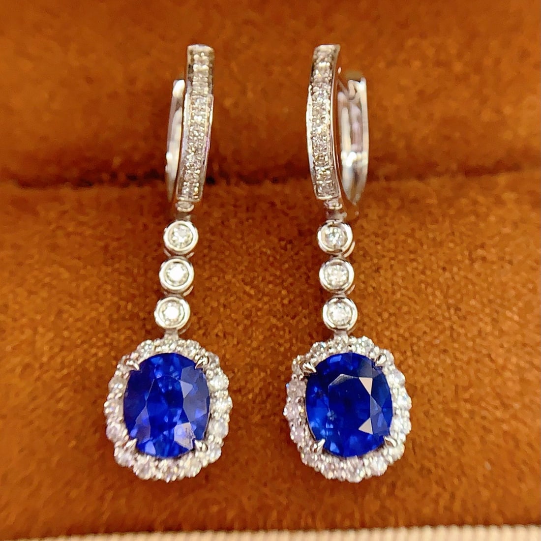 14k Gold 2.3 Ct Natural Sapphire & Diamond Earrings - 4