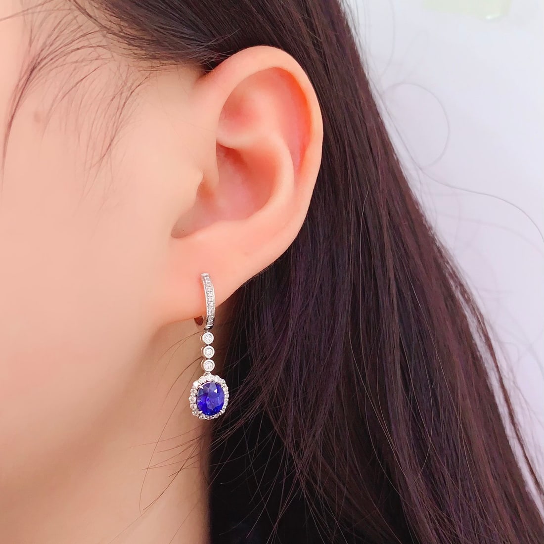 14k Gold 2.3 Ct Natural Sapphire & Diamond Earrings - 5