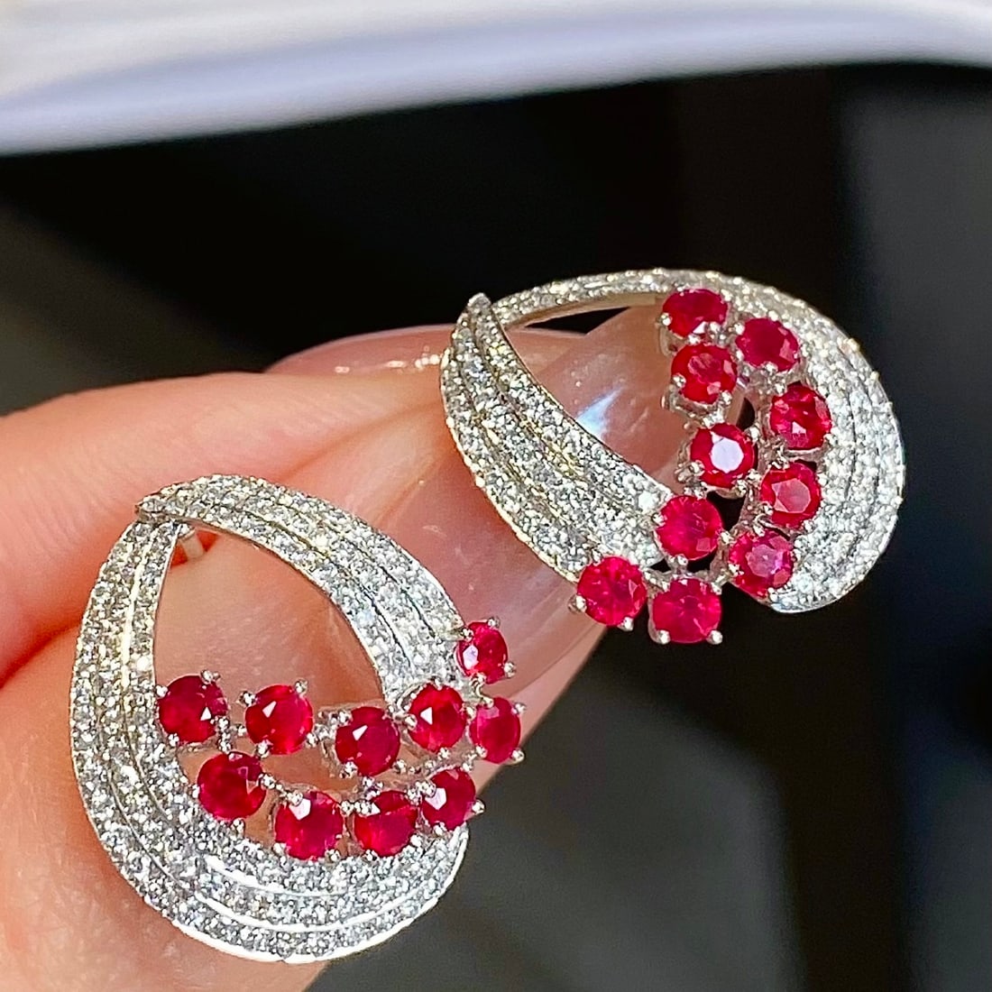 14k Gold 2.17 Ctw Natural Ruby & Diamond Earrings - 3