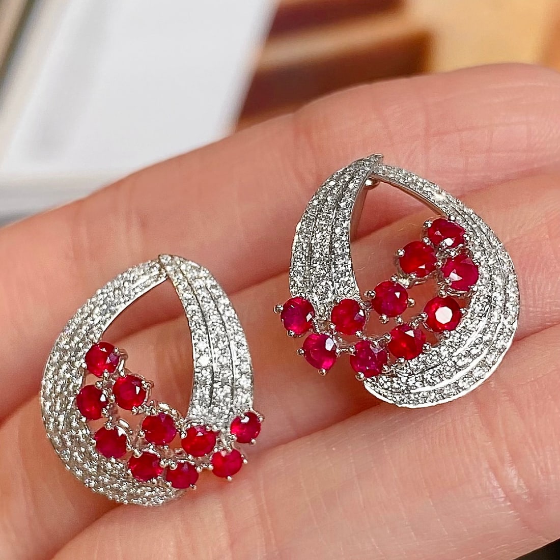 14k Gold 2.17 Ctw Natural Ruby & Diamond Earrings - 4