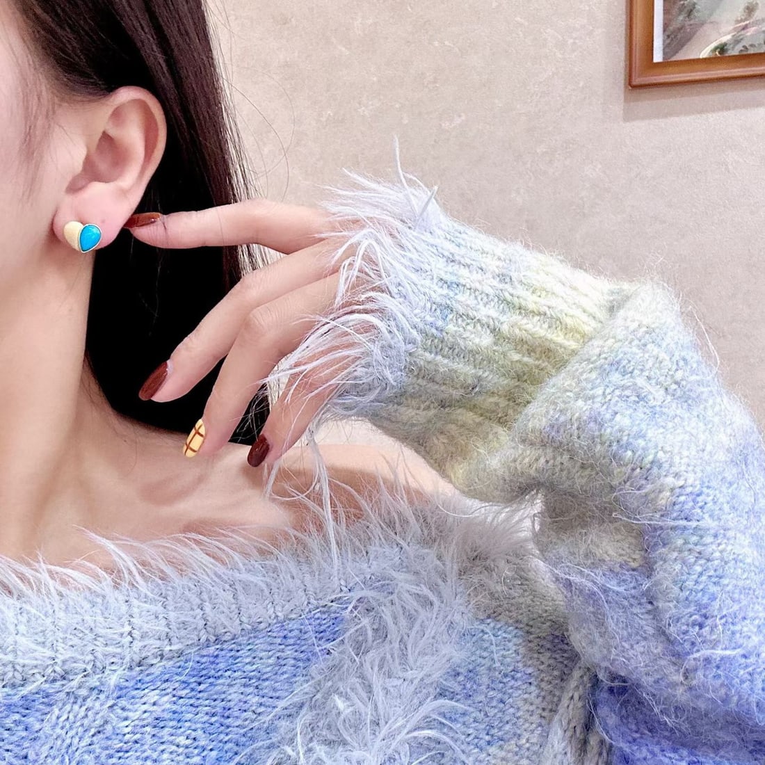 14k Gold 2.69 Ct Natural Blue Turquoise Earrings - 4