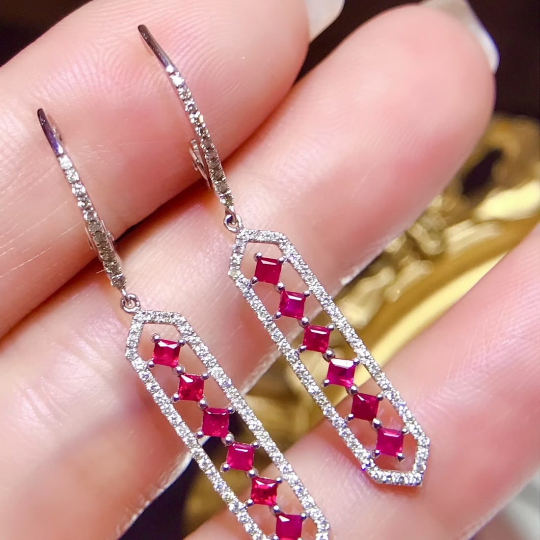 14k Gold 1.30 Ctw Natural Ruby & Diamond Earrings - 3