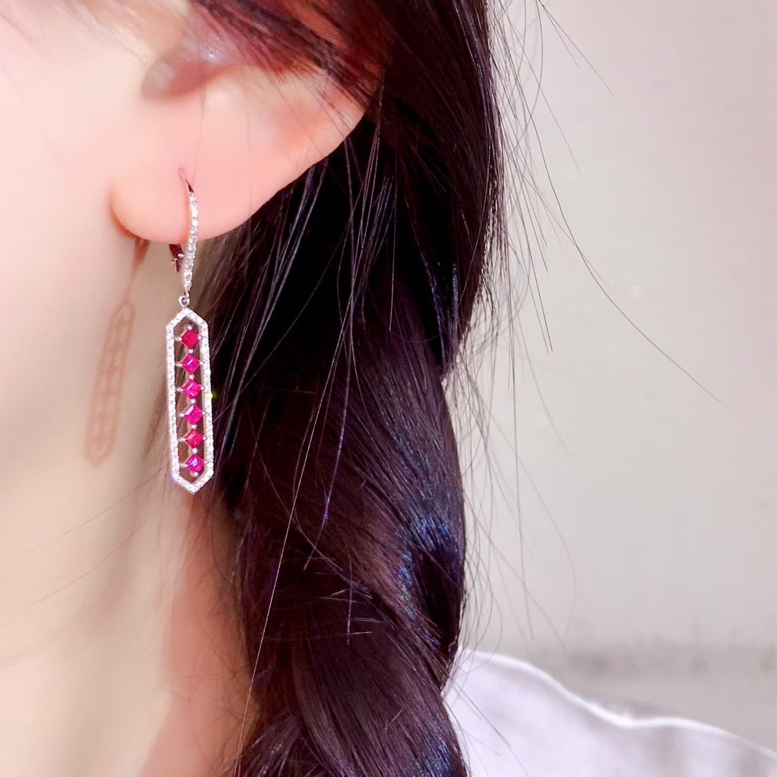 14k Gold 1.30 Ctw Natural Ruby & Diamond Earrings - 4