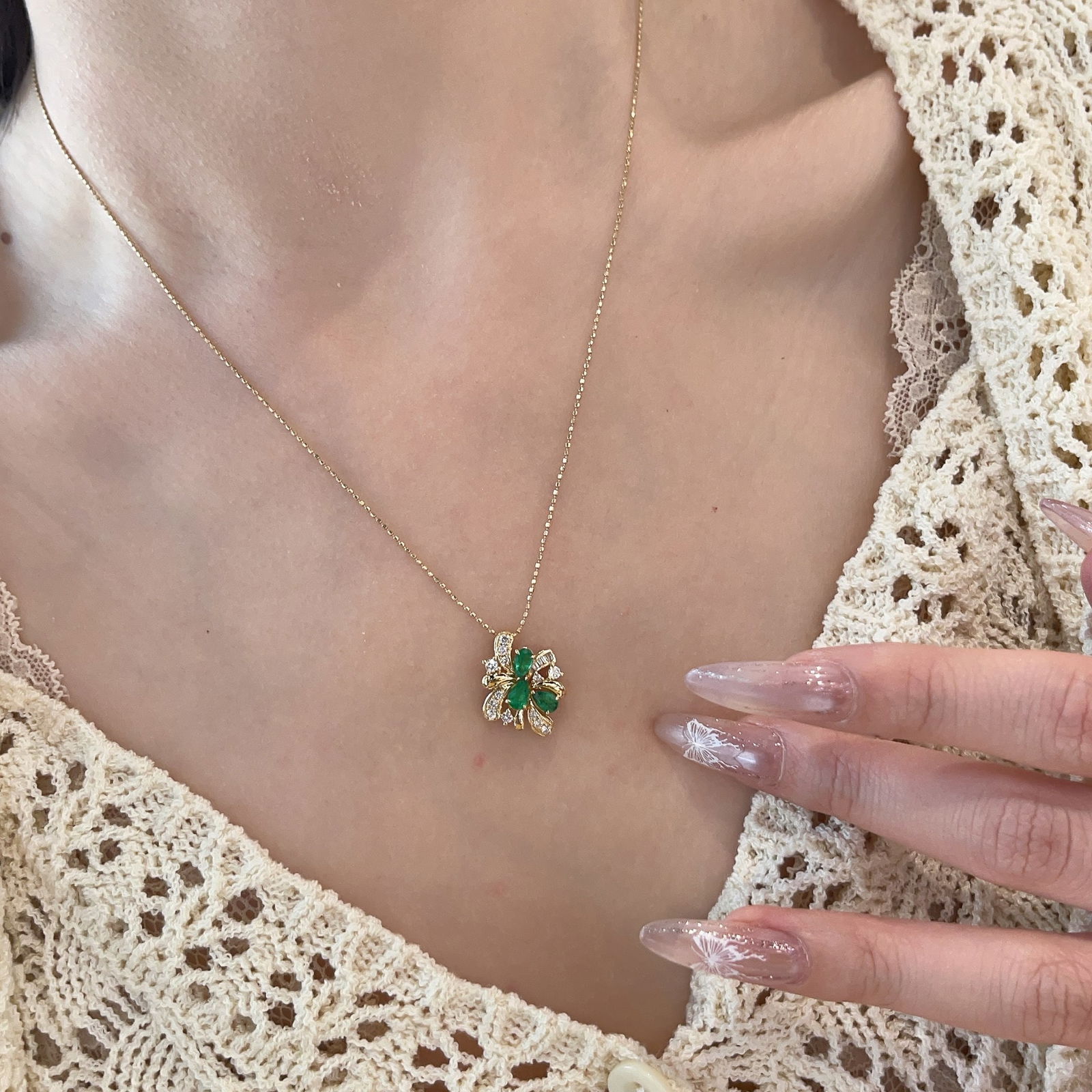 14k Gold 0.65 Ct Natural Emerald & Diamond Pendant( Without Chain ) - 4