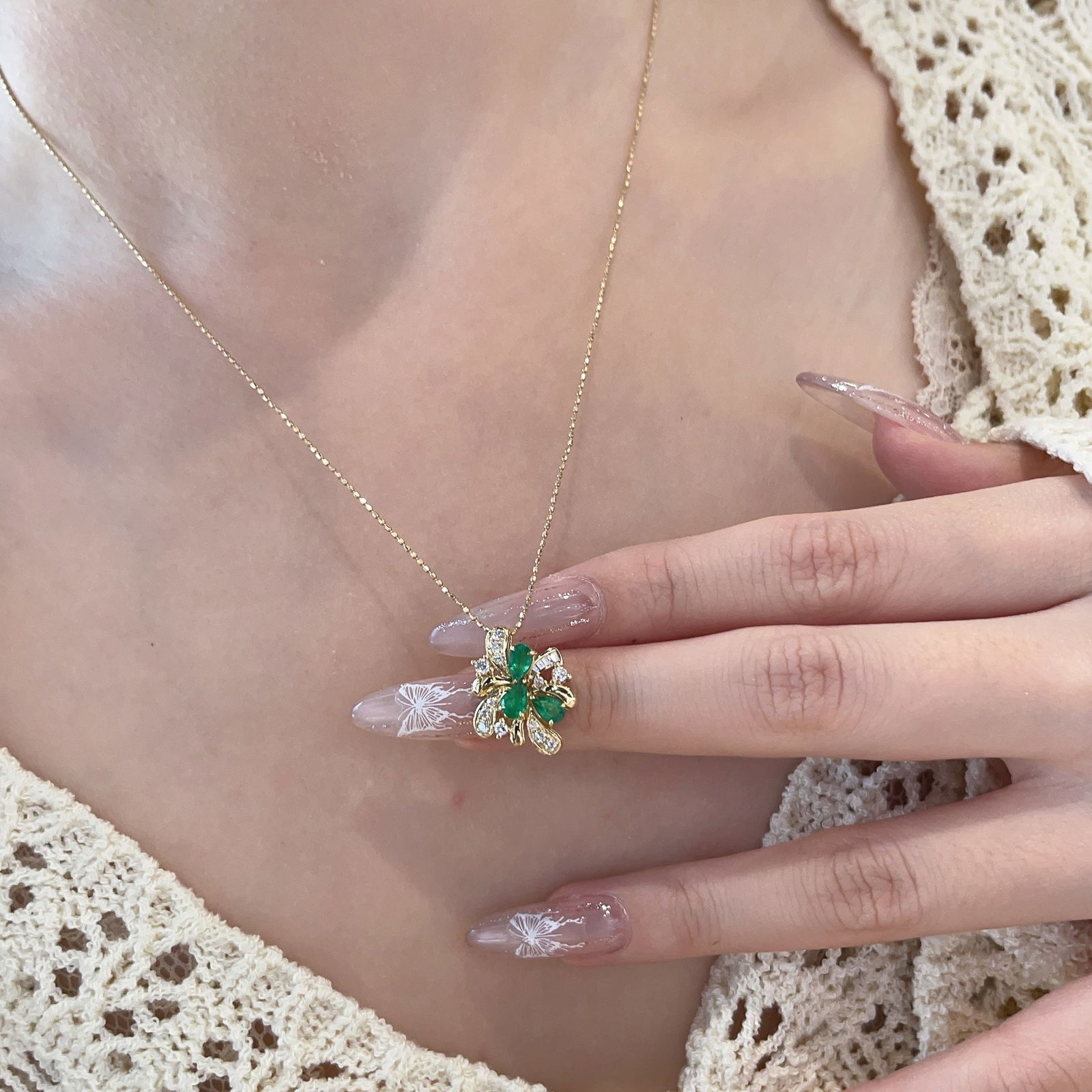 14k Gold 0.65 Ct Natural Emerald & Diamond Pendant( Without Chain ) - 6