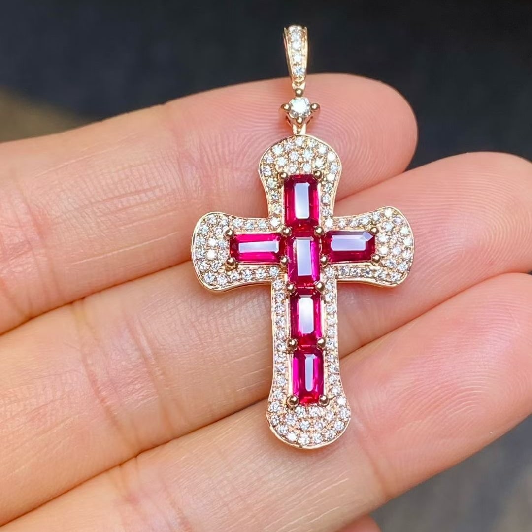 14k Gold 1.6 Ct Natural Ruby & Diamond Pendant( Without Chain ) - 3