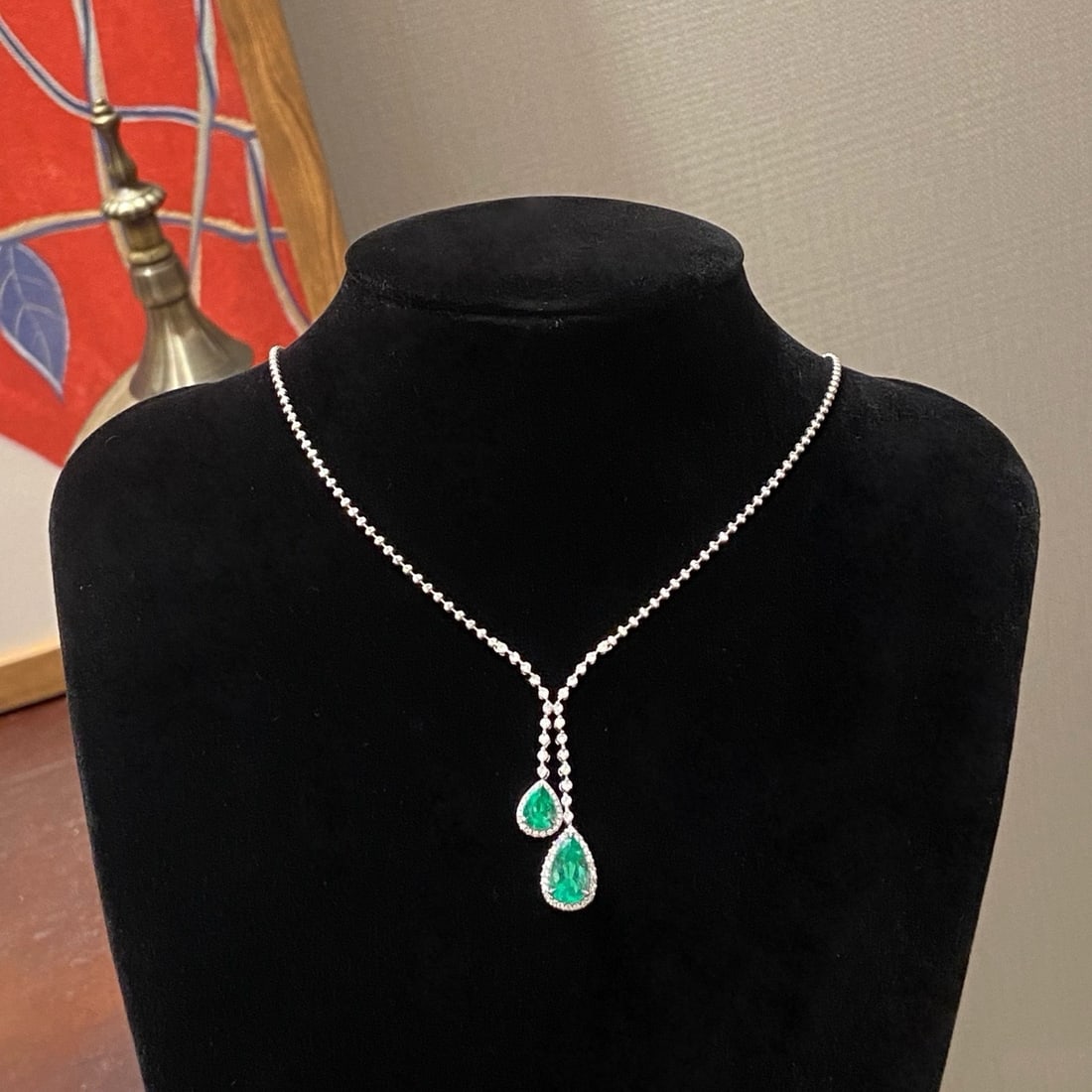 14k Gold 3.09 Ctw Natural Emerald & Diamond Necklace - 5