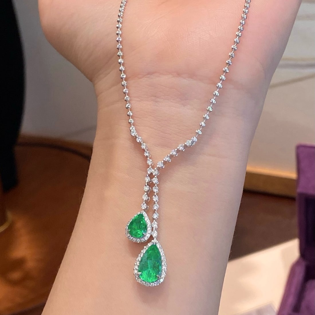 14k Gold 3.09 Ctw Natural Emerald & Diamond Necklace - 7