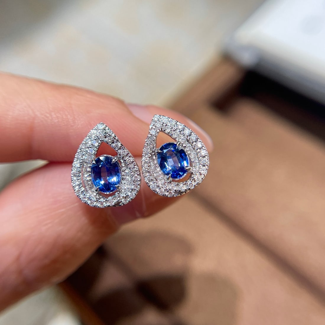 14k Gold 1 Ct Natural Sapphire & Diamond Earrings - 3