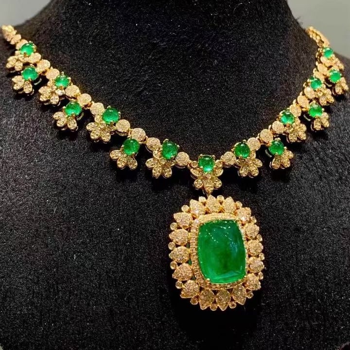 14k Gold 7.2 Ct Natural Emerald & Diamond Necklace - 3