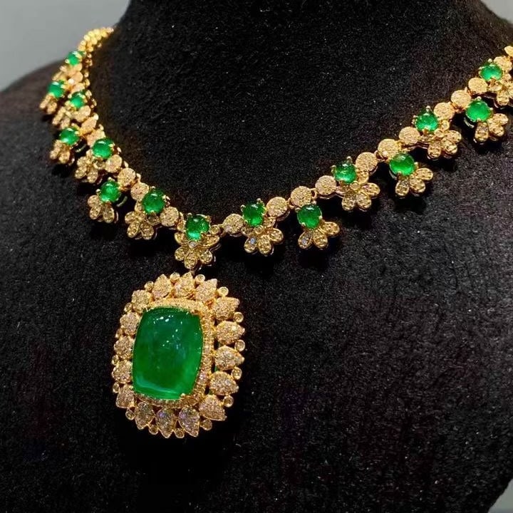 14k Gold 7.2 Ct Natural Emerald & Diamond Necklace - 4