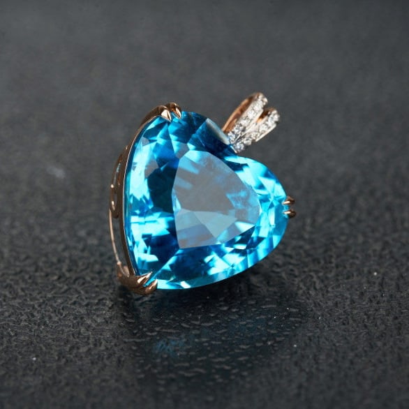 14k Gold 21.32 Ct Natural Topaz & Diamond Pendant( Without Chain ) - 7