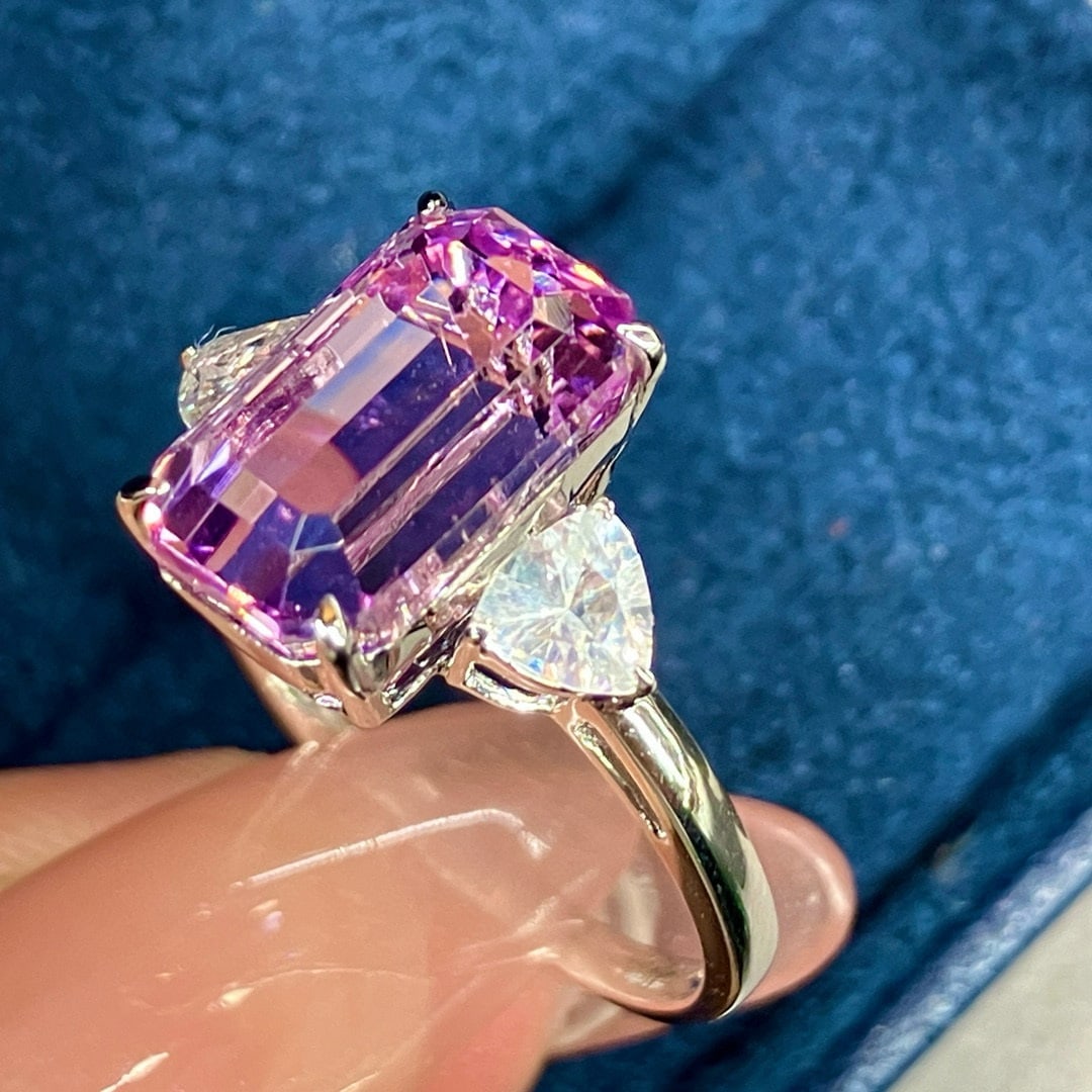 14k Gold 5.78 Ctw Natural Kunzite & Sapphire Ring - 6