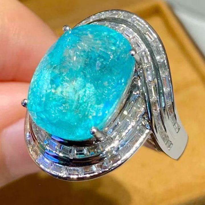 14k Gold 10.73 Ct Natural Paraiba Tourmaline & Diamond Ring - 3