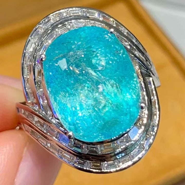 14k Gold 10.73 Ct Natural Paraiba Tourmaline & Diamond Ring - 6