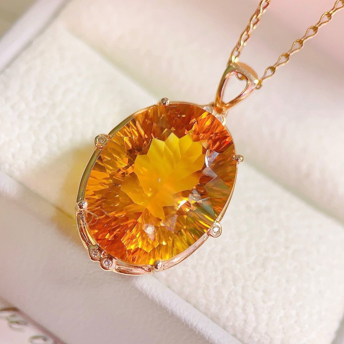 14k Gold 15.07 Ctw Natural Citrine & Diamond Pendant( Without Chain ) - 7