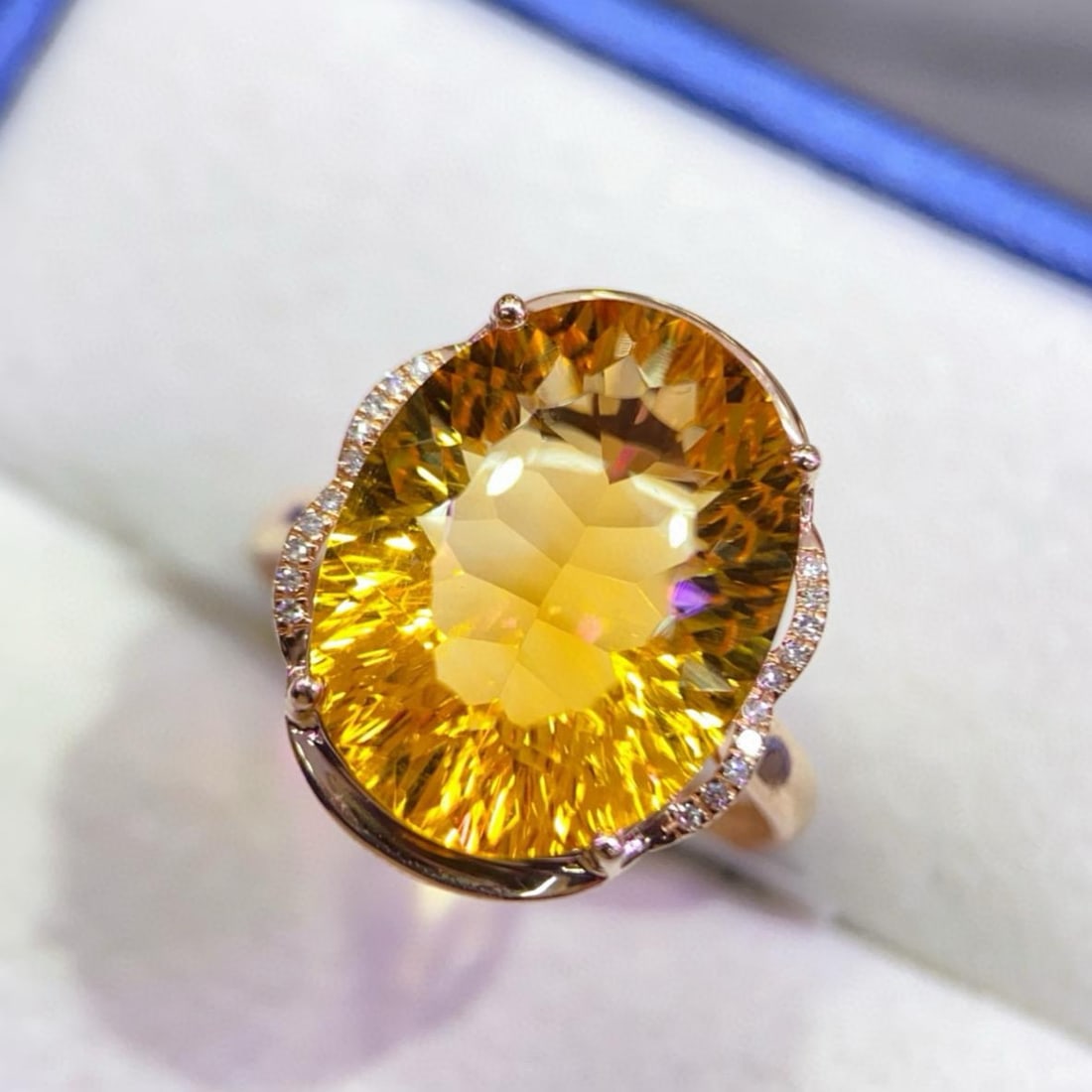 14k Gold 8.31 Ctw Natural Citrine & Diamond Ring: Ref:231143024 // gold content:14k gold // ring size:7. 25us // // main gemstone:citrine // shape:oval // carat weight:8. 25ct // color:yellow // treatment:natural // // adjacent gemstone 2 :
