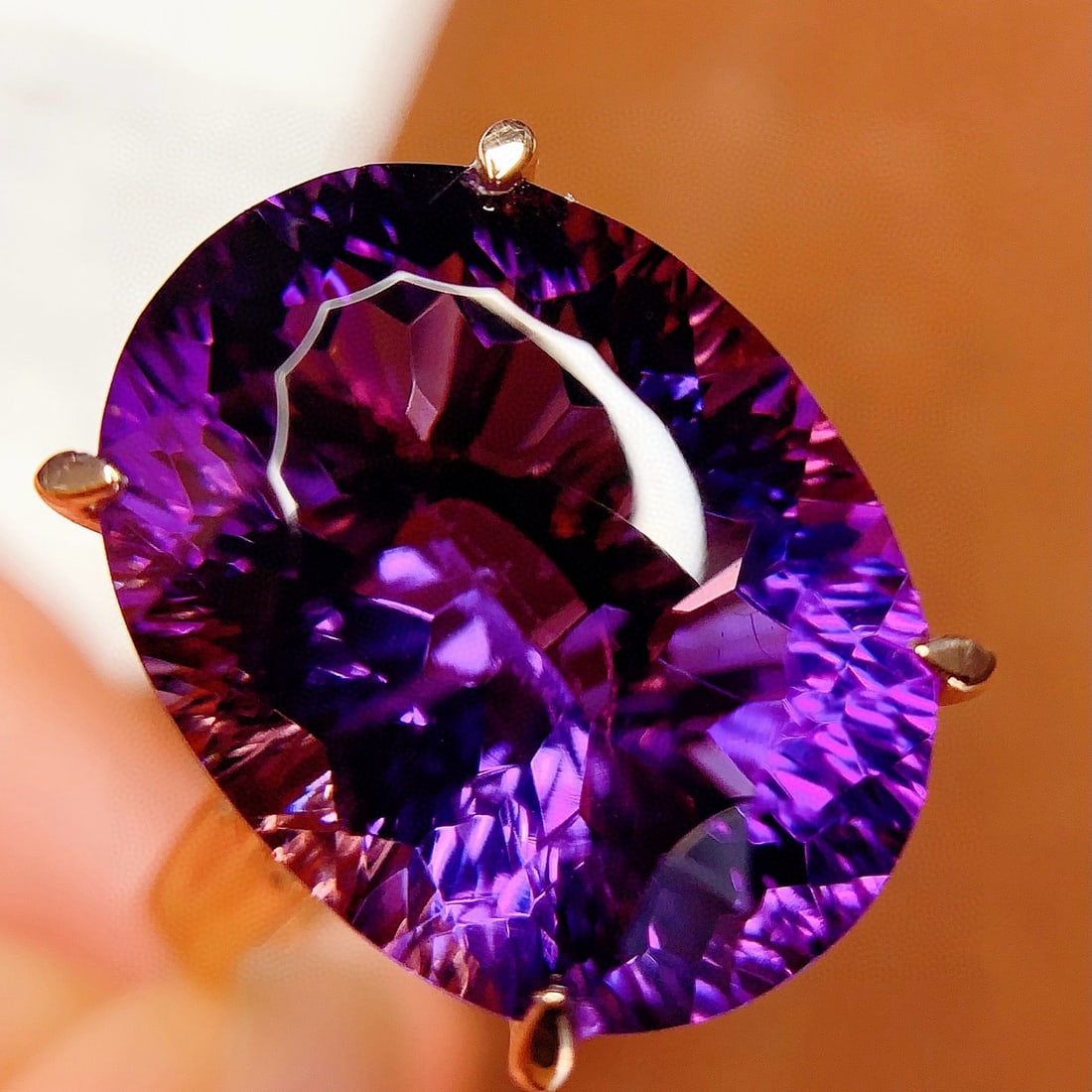 14k Gold 12.15 Ct Natural Amethyst & Diamond Ring - 7